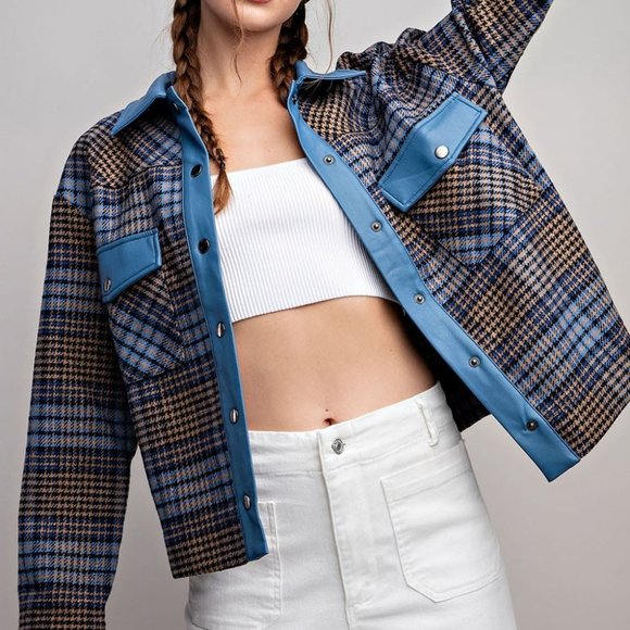 Last 1!  NWT Faux Leather Plaid Jacket - Picture 8 of 11